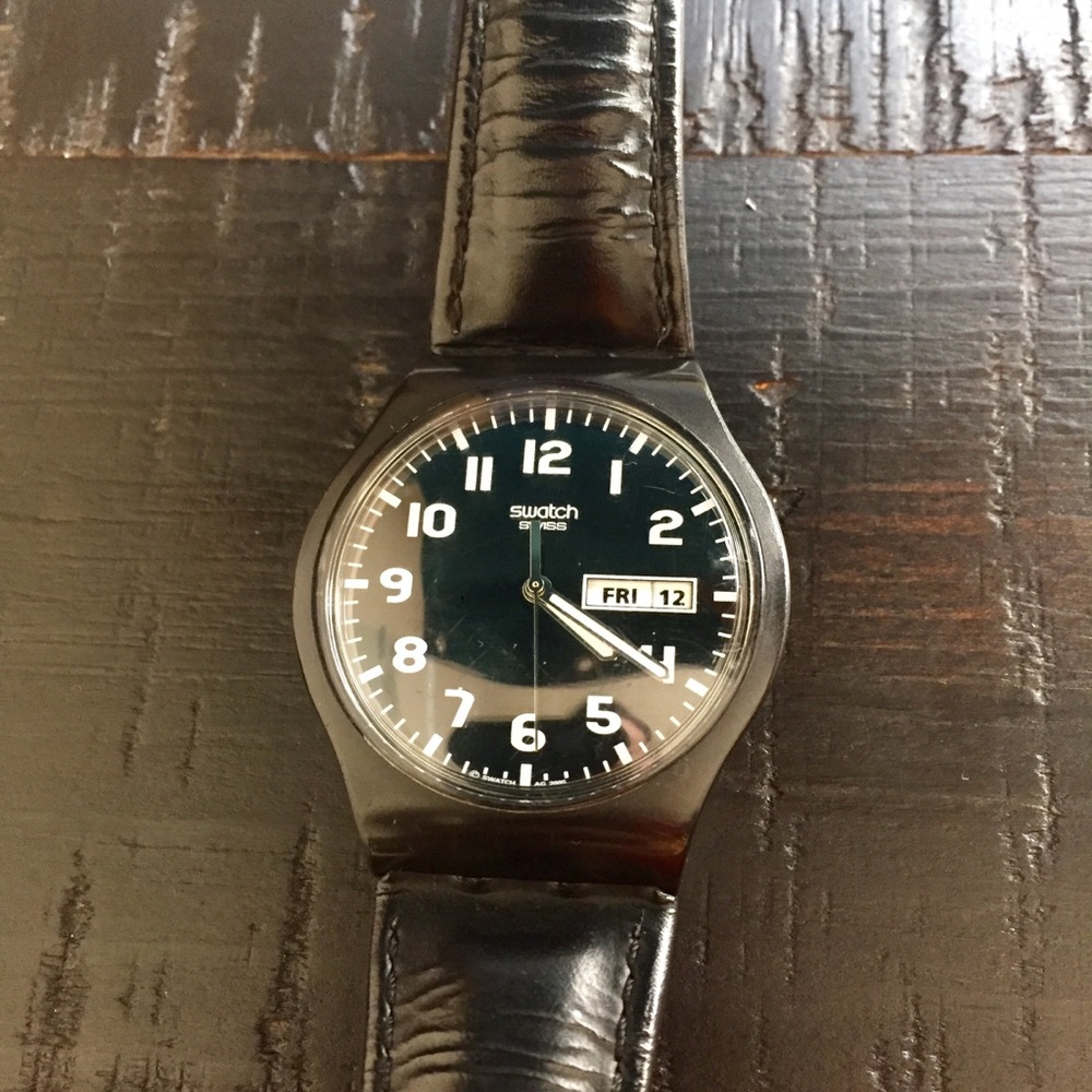 Swatch - black men’s watch - leather strap